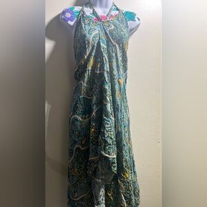 Asymmetrical Blue Green Paisley Swim Cover Up Dress